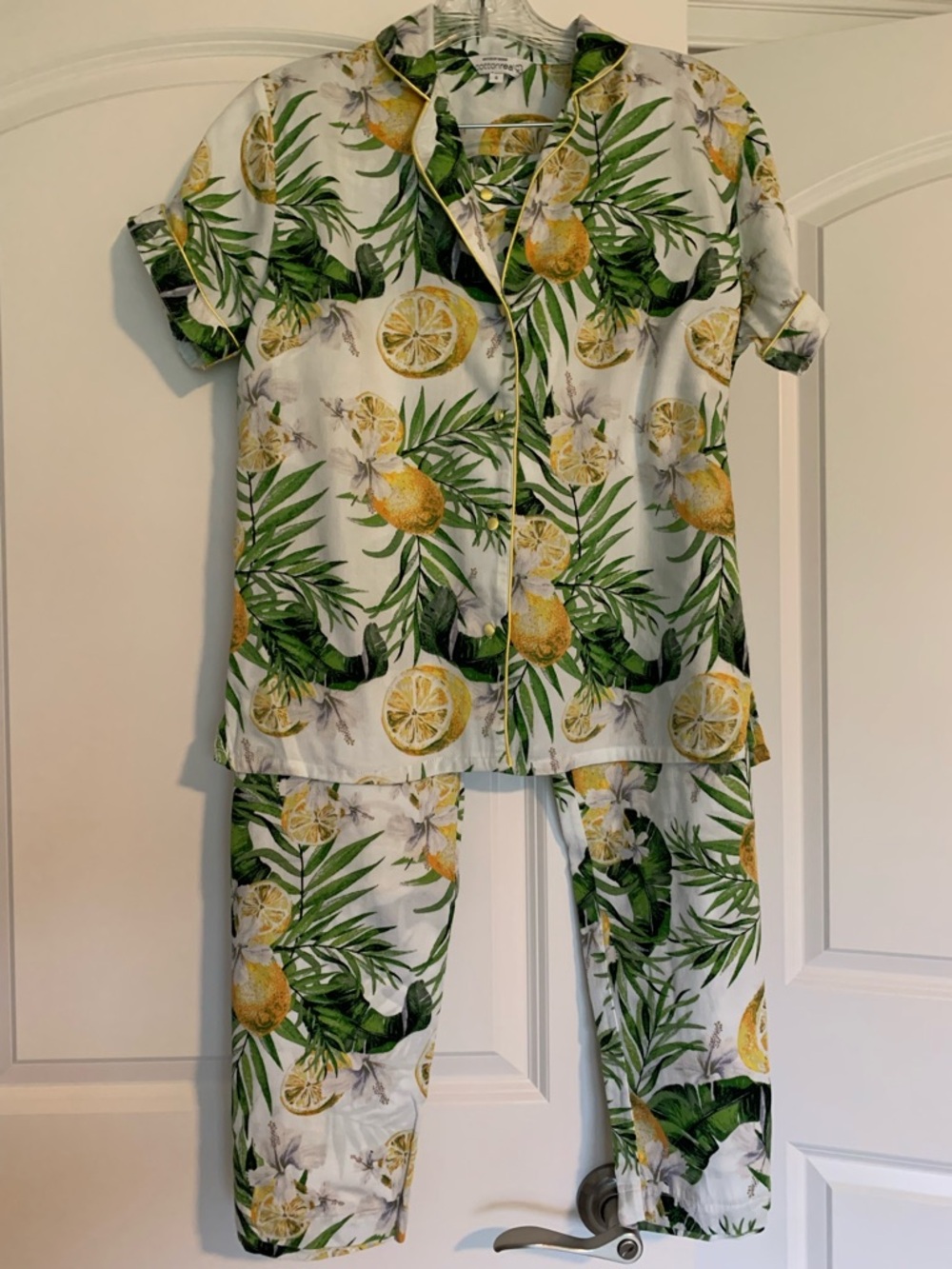 Cottonreal Leaf & Lemon Print Short Sleeve Pajama Set size S - Picture 2 of 12